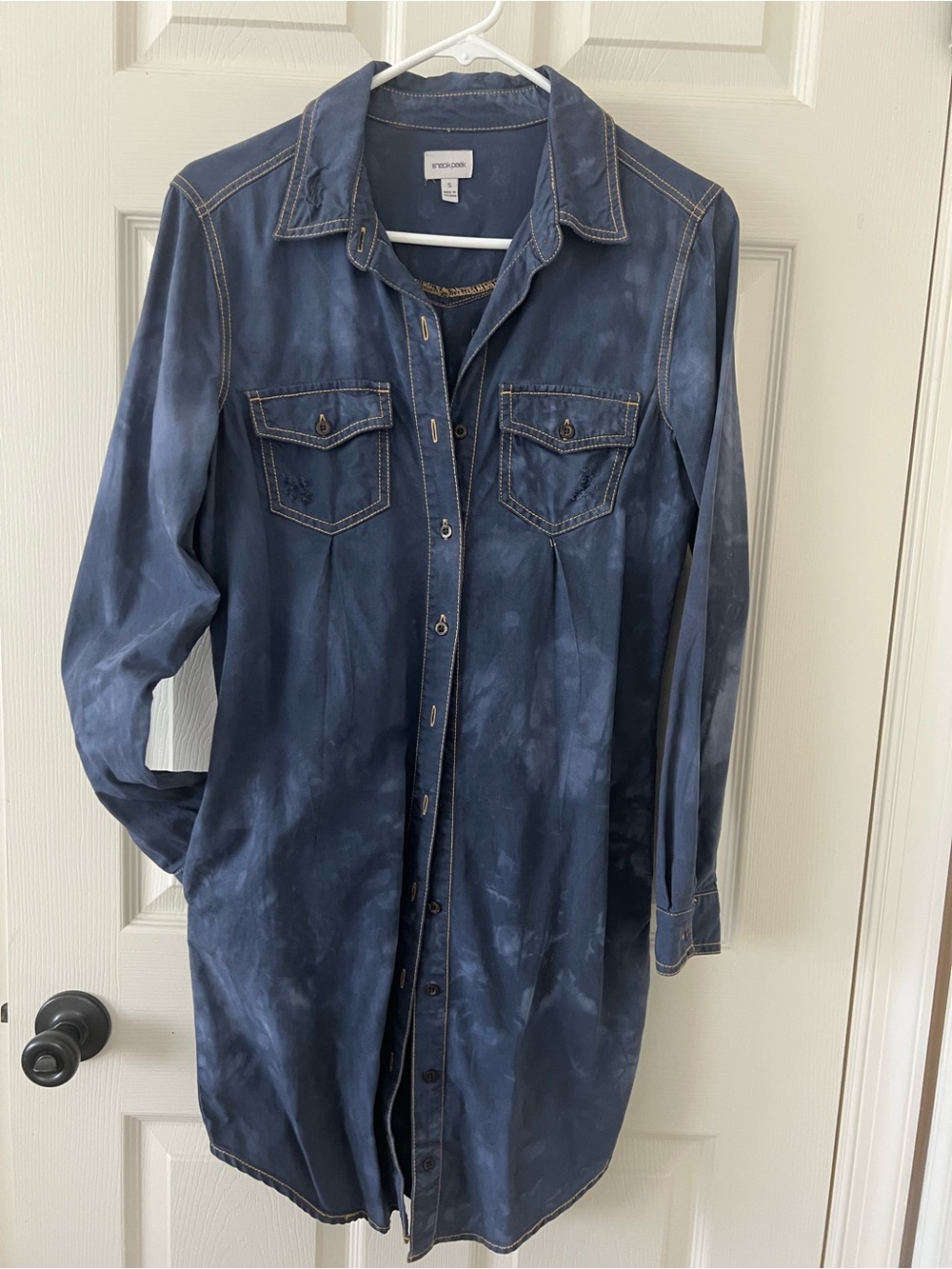 Cotton Indigo Tie-Dye Button-Front Shirtdress